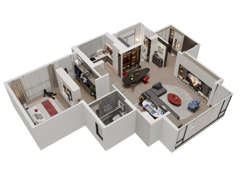 Bản vẽ 3D trong thiết kế nội thất biệt thự hiện đại