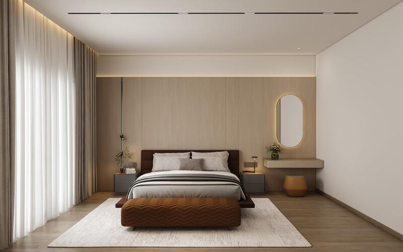 Phòng ngủ master được thiết kế hướng ra sân vườn