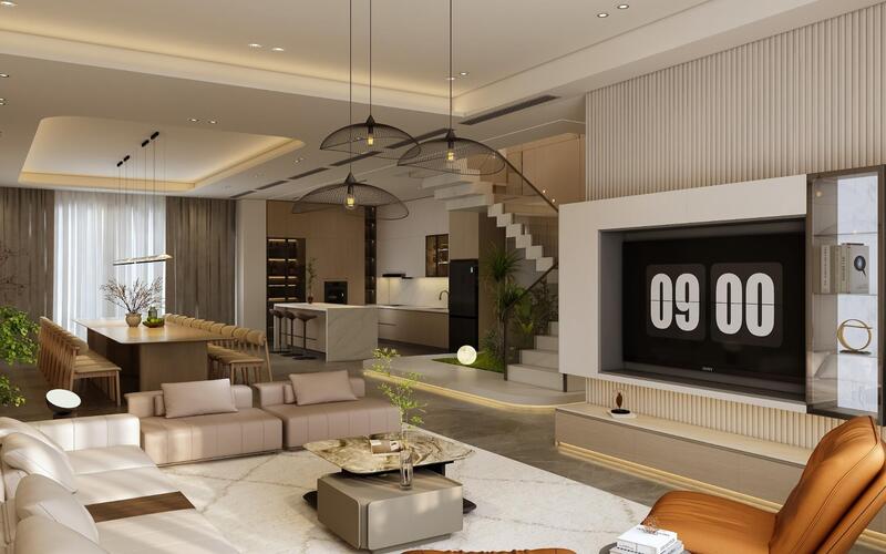 Thiết kế nội thất phòng khách liền bếp