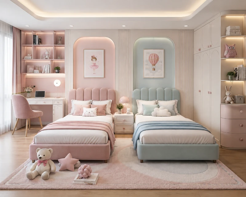 phòng ngủ 2 giường đơn cho bé