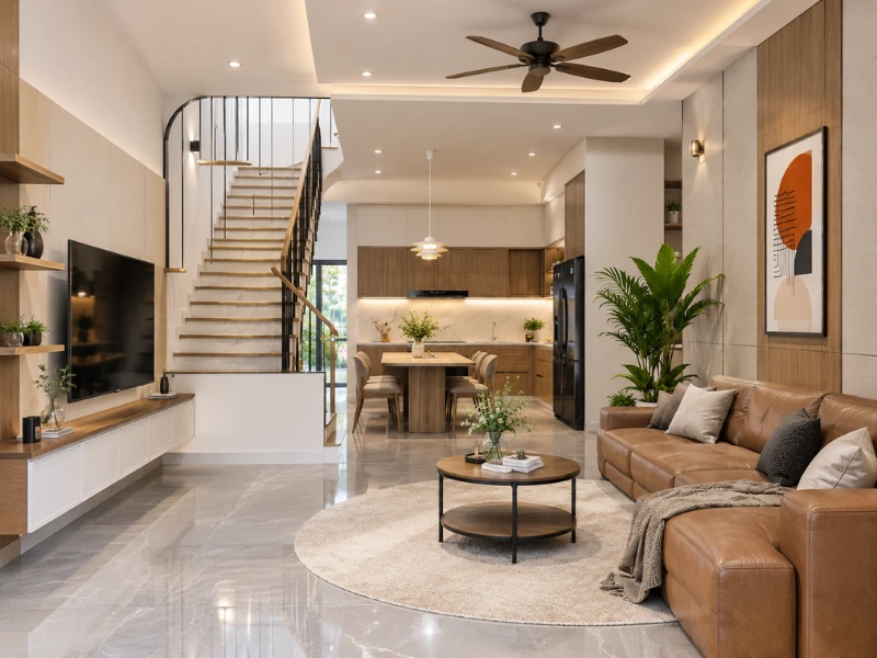 mẫu phòng khách liền bếp