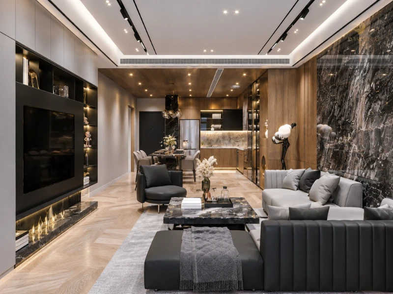 mẫu phòng khách liền bếp
