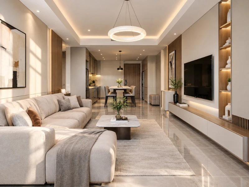 phòng khách liền bếp