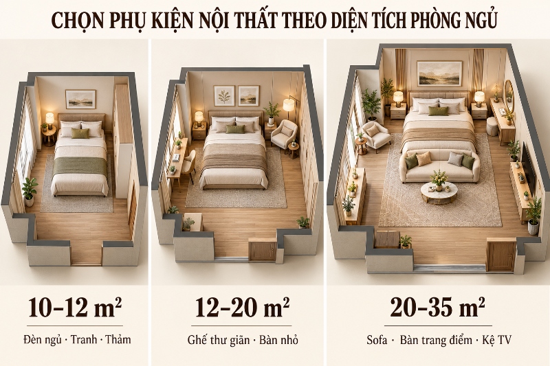Lựa chọn nội thất phù hợp với diện tích phòng ngủ