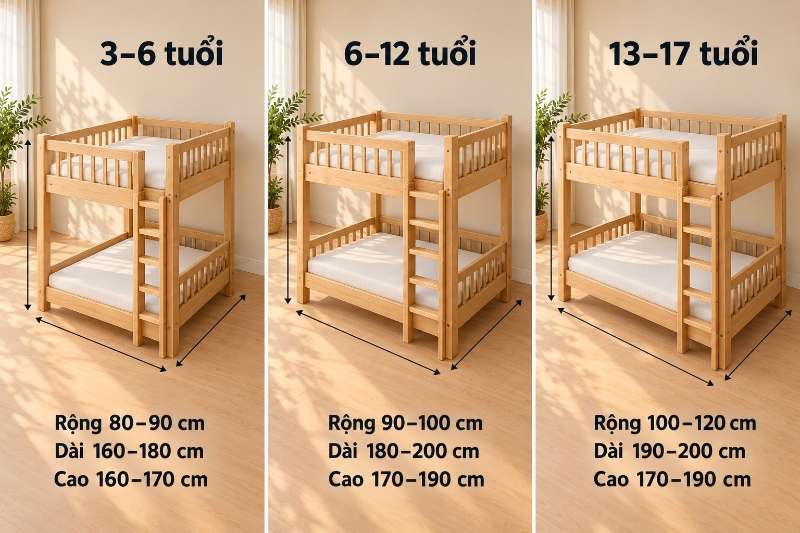Kích thước giường tầng cho trẻ em