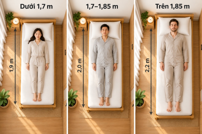 Lựa chọn kích thước giường ngủ theo vóc dáng người sử dụng