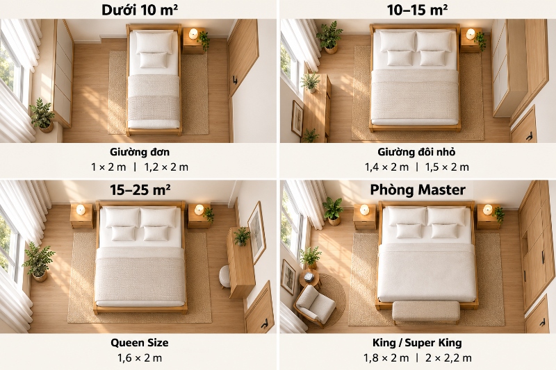 Lựa chọn kích thước giường ngủ theo diện tích phòng