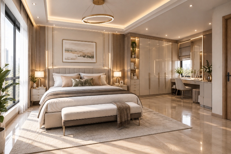 Mẫu phòng ngủ chữ L  thiết kế hiện đại sang trọng