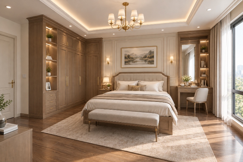Mẫu phòng ngủ hình chữ L Tân cổ điển hiện đại