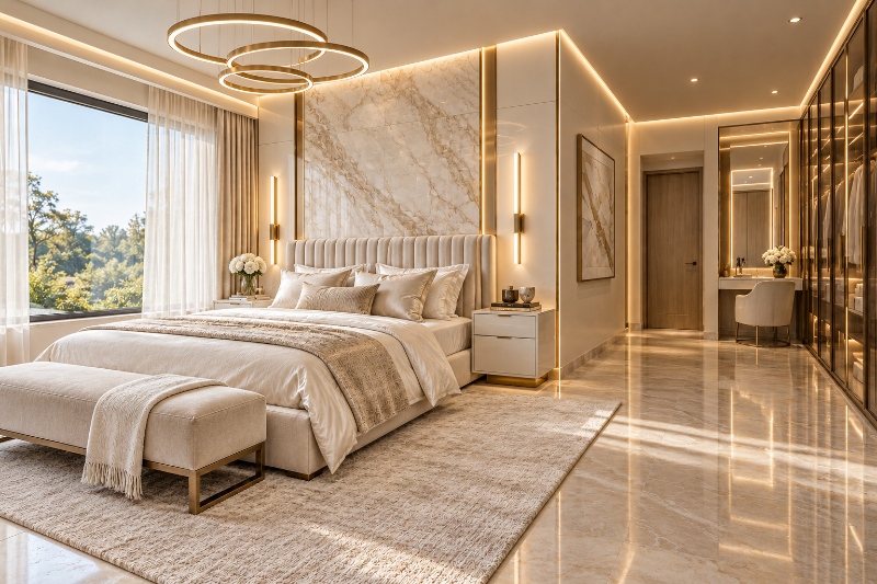 Thiết kế phòng ngủ chữ L theo phong cách Luxury cao cấp