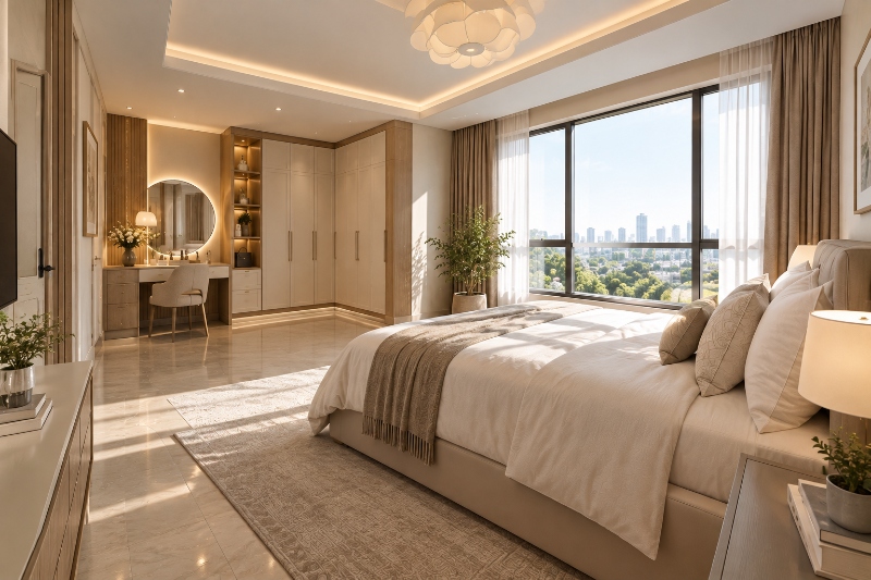 Thiết kế phòng ngủ hình chữ L phong cách Bắc Âu sang trọng