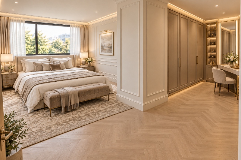 Mẫu phòng ngủ chữ L 25m2 phong cách hiện đại